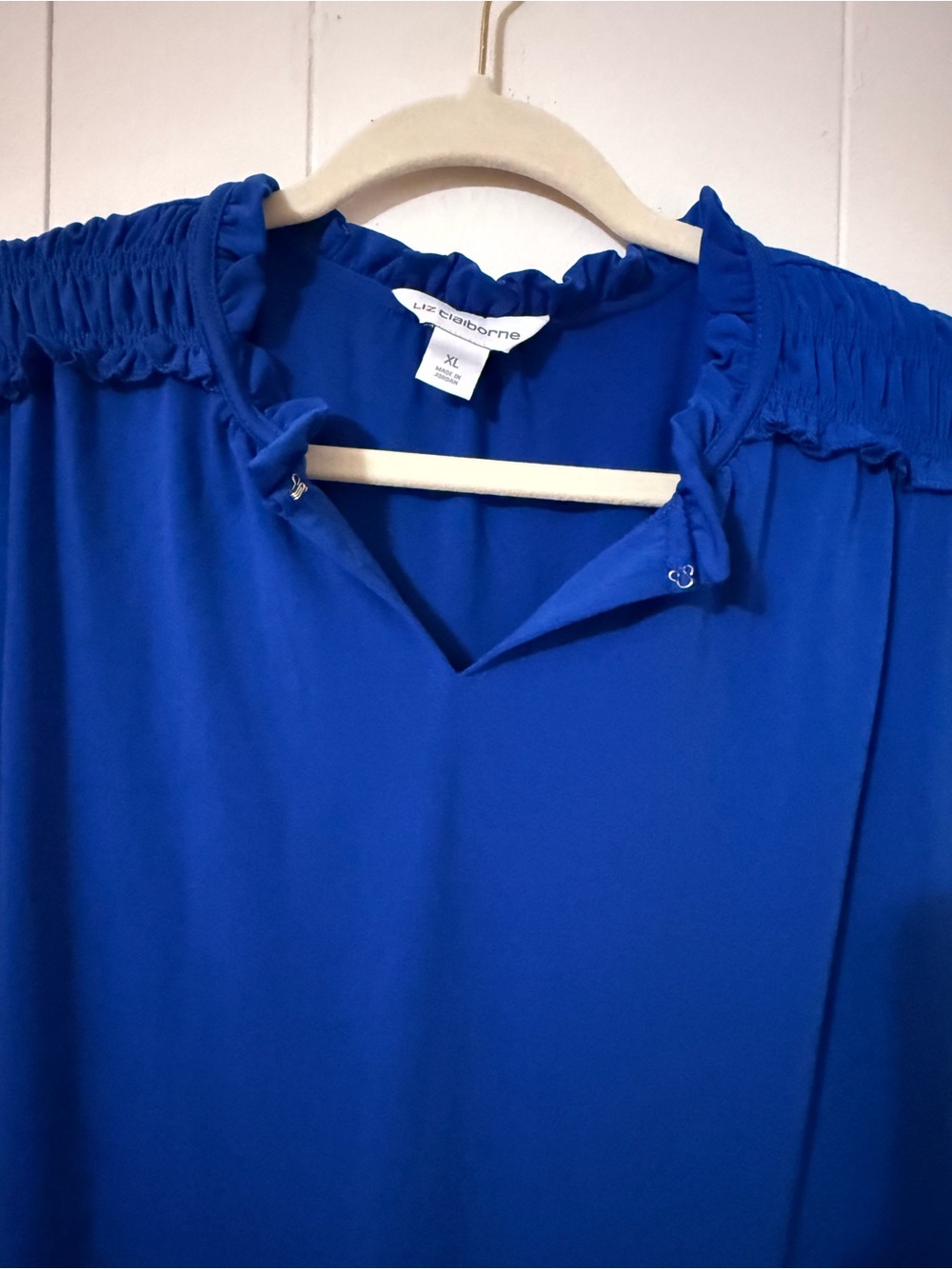 Liz Claiborne Royal Blue Smocked Yoke Flutter Sleeve Blouse - Picture 3 of 4